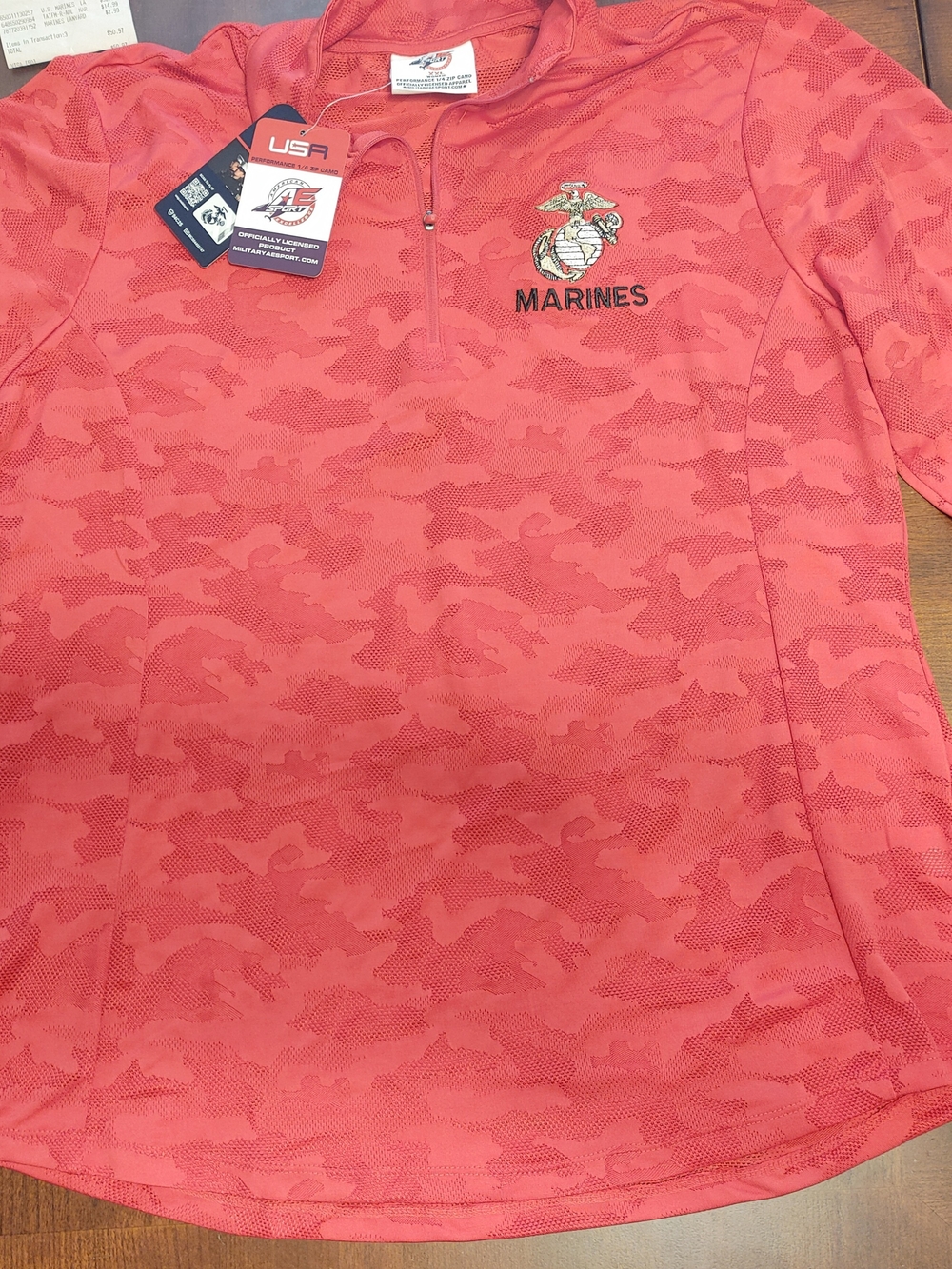 USMC Marines Women's Red Camo Quarter-Zip Performance Top